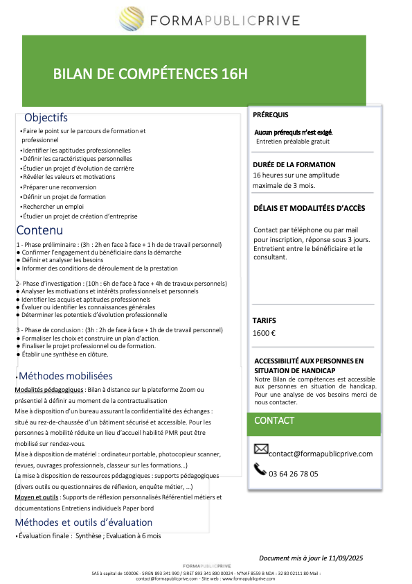 FICHE-PRODUIT- BILAN DE COMPETENCES 16h
